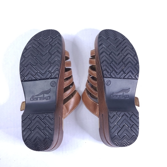 Dansko Brown Strappy Leather Adjustable Slip On Open Toe Platform Clog Sandal 37 - Picture 7 of 11